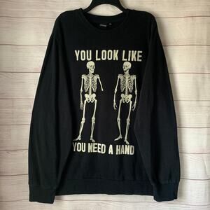 Mad Engine Men's Black Skeleton Sweatshirt YOU LOOK LIKE YOU NEED A HAND 2XL